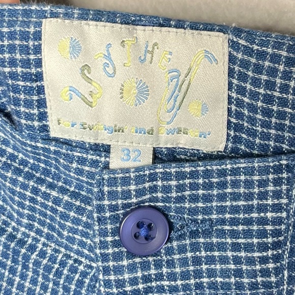 Wythe Ocean Blue Microcheck Flat Front Cotton Linen Chino Pant 32x32 - Picture 8 of 10